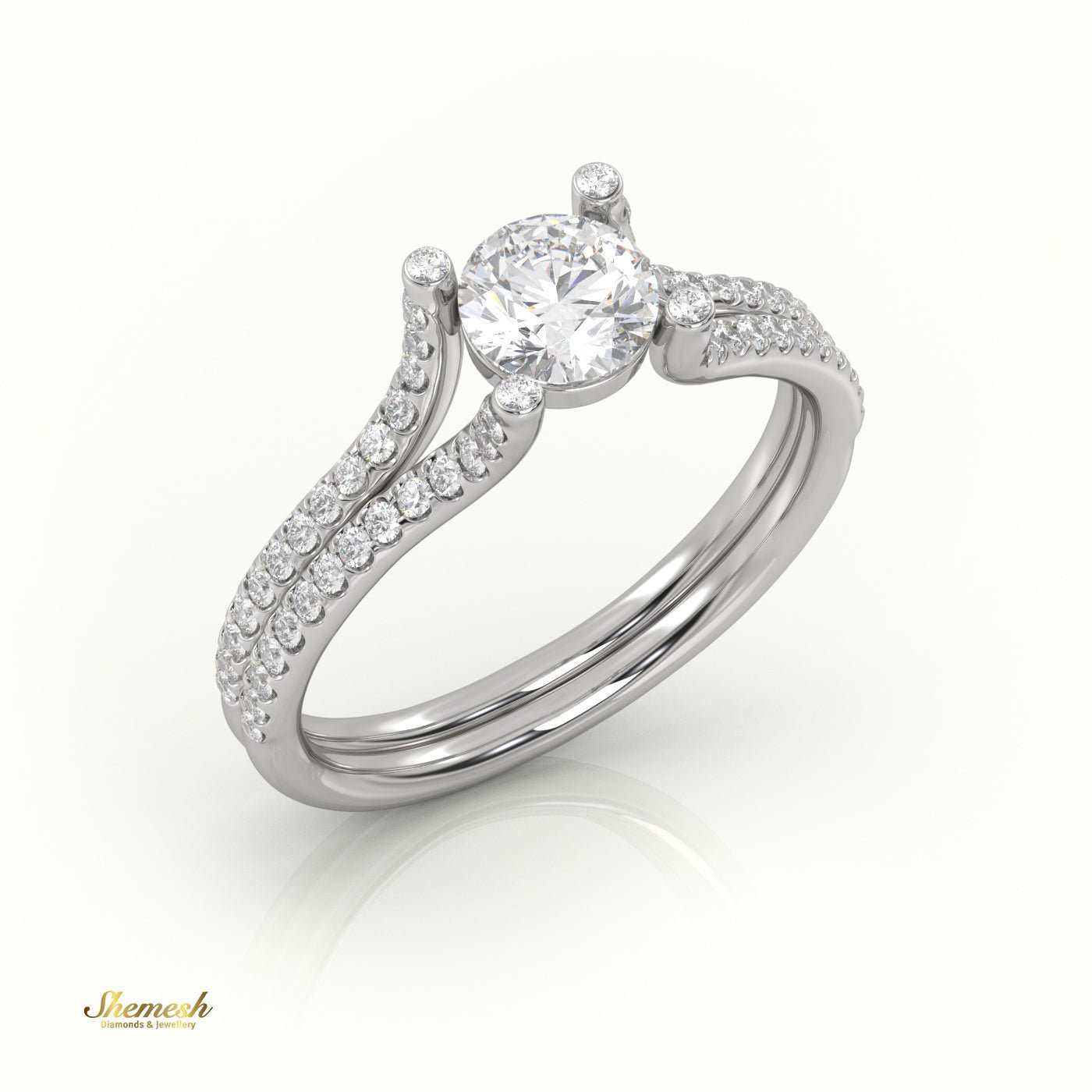 18K Gold Round - Cut Diamond Scallop Setting Designer Engagement Ring - shemesh_diamonds