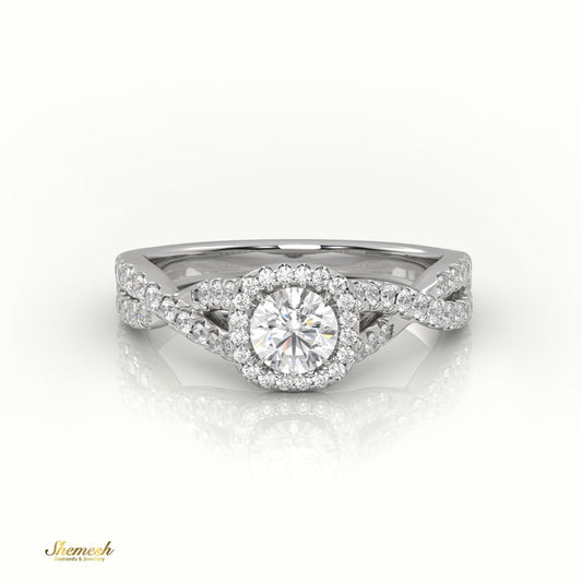 18K Gold Round Cut Diamond Engagement Ring with Halo & Infinity Design, Pave Band - shemesh_diamonds