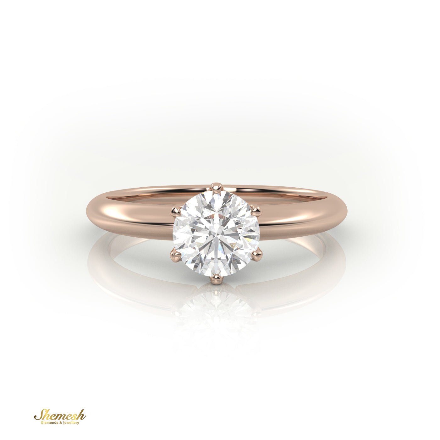 18K Gold 6 Prongs Round Diamond Solitaire Engagement Ring - shemesh_diamonds