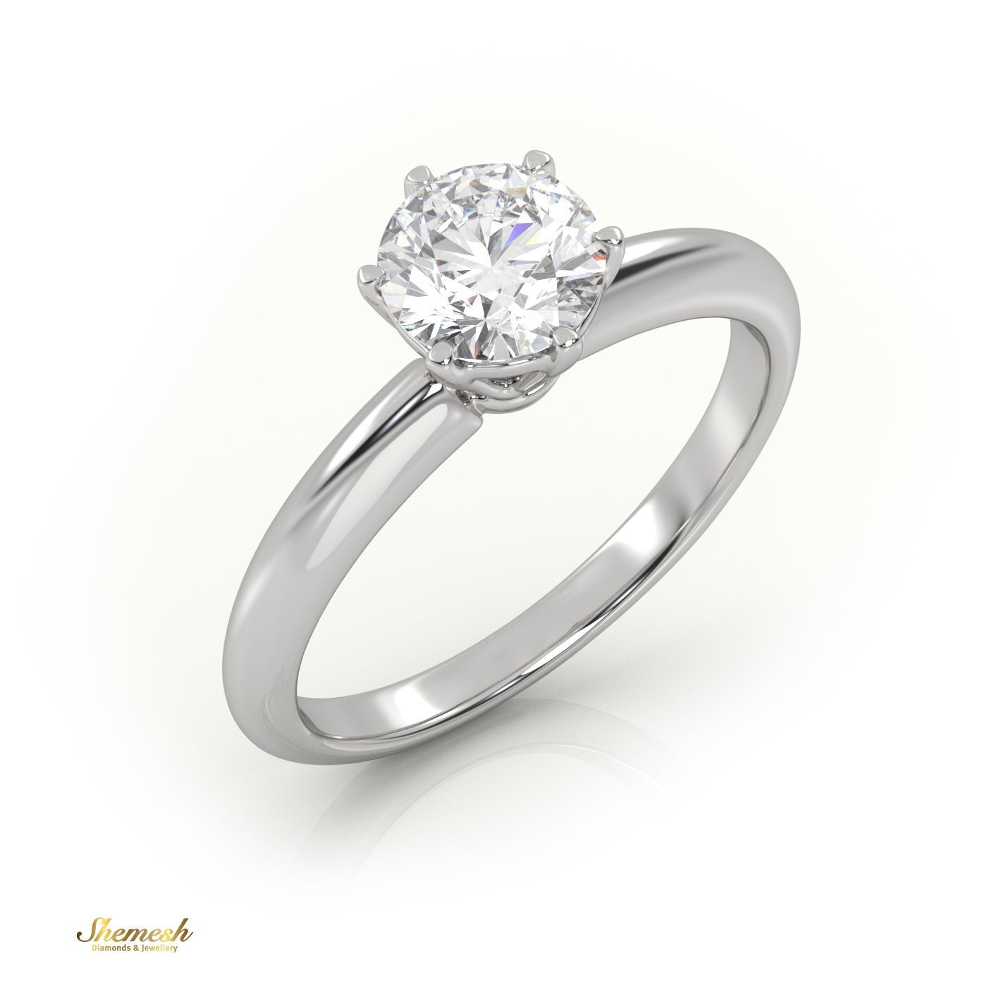 18K Gold 6 Prongs Round Diamond Solitaire Engagement Ring - shemesh_diamonds