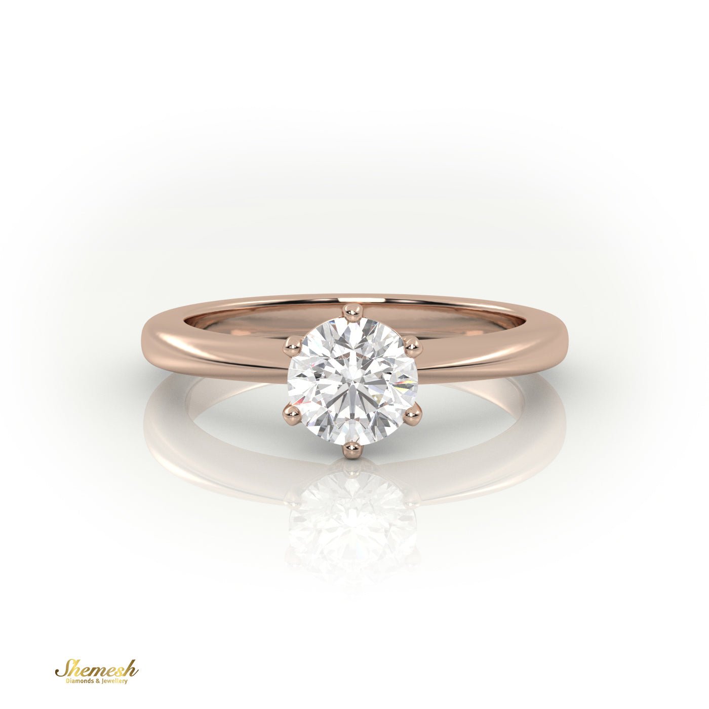 18K Gold 6 Prongs Round Brilliant Cut Diamond Solitaire Engagement Ring - shemesh_diamonds