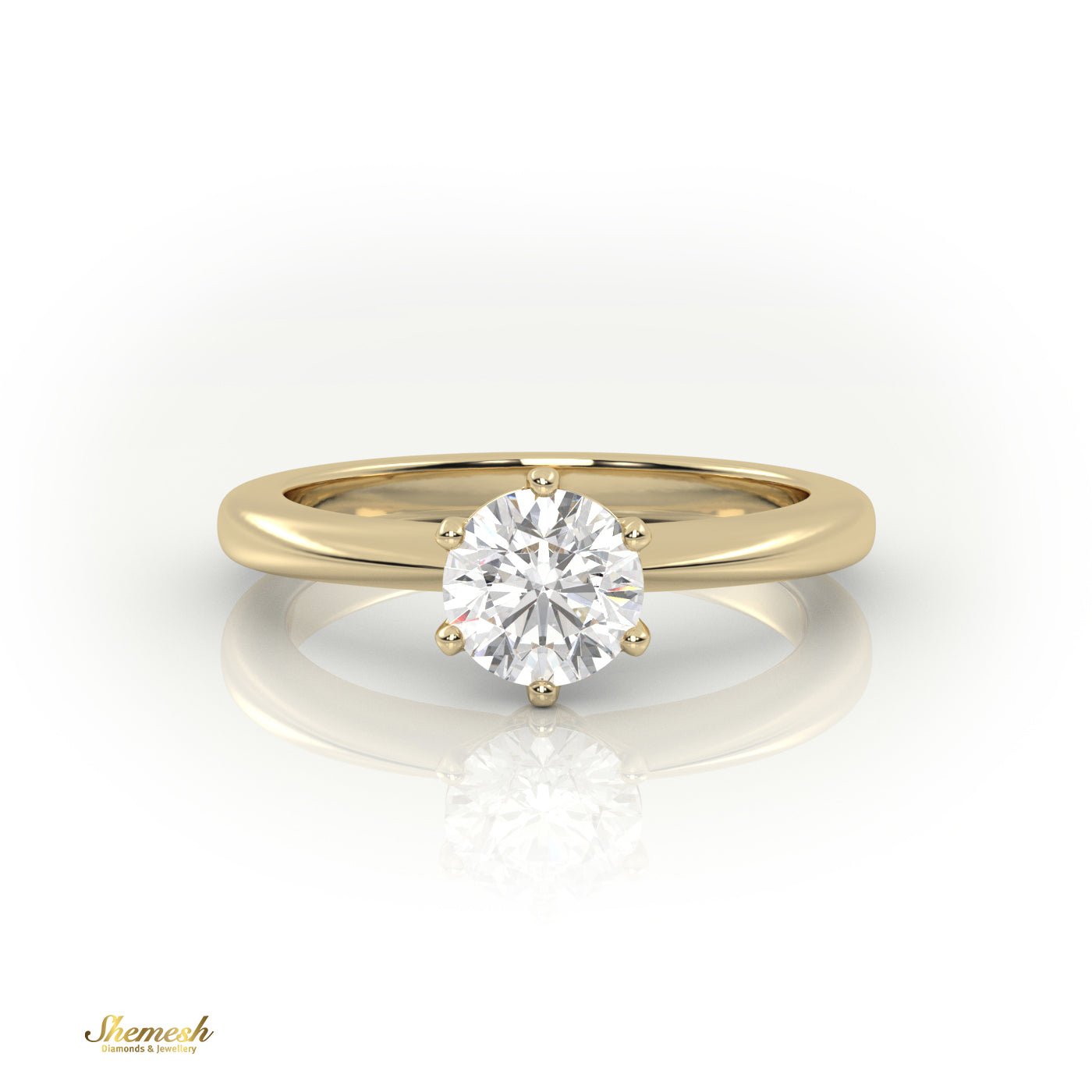 18K Gold 6 Prongs Round Brilliant Cut Diamond Solitaire Engagement Ring - shemesh_diamonds