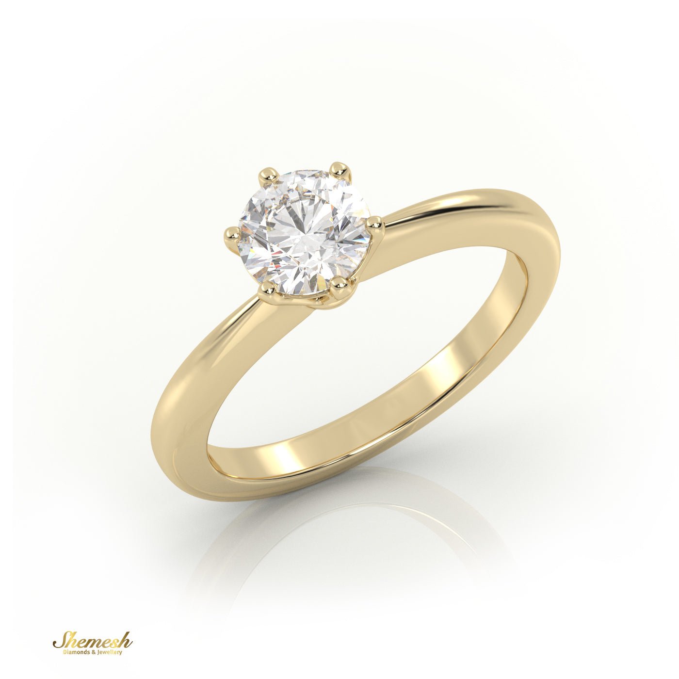 18K Gold 6 Prongs Round Brilliant Cut Diamond Solitaire Engagement Ring - shemesh_diamonds