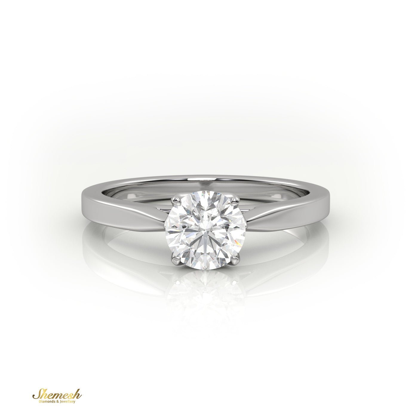 18K Gold 4 Tab Prongs Round Diamond Solitaire Engagement Ring Designer shank - shemesh_diamonds