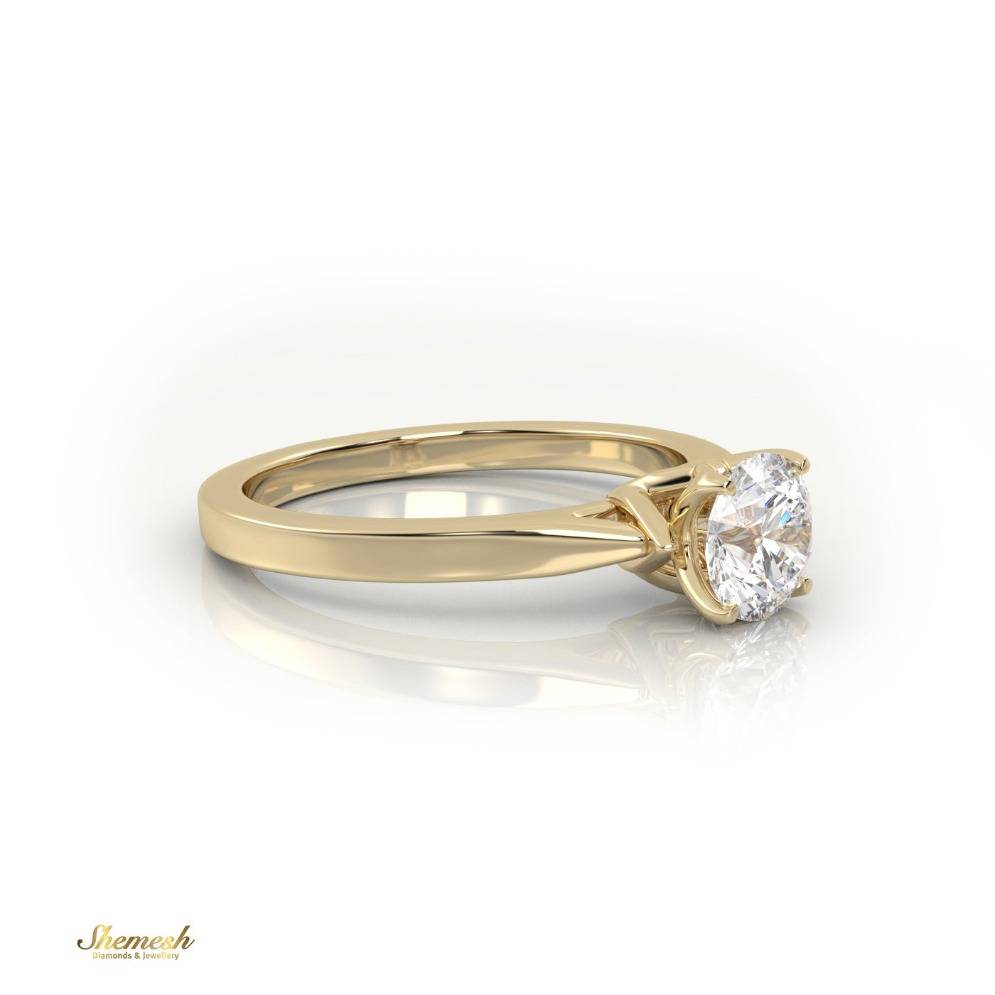 18K Gold 4 Tab Prongs Round Diamond Solitaire Engagement Ring Designer shank - shemesh_diamonds