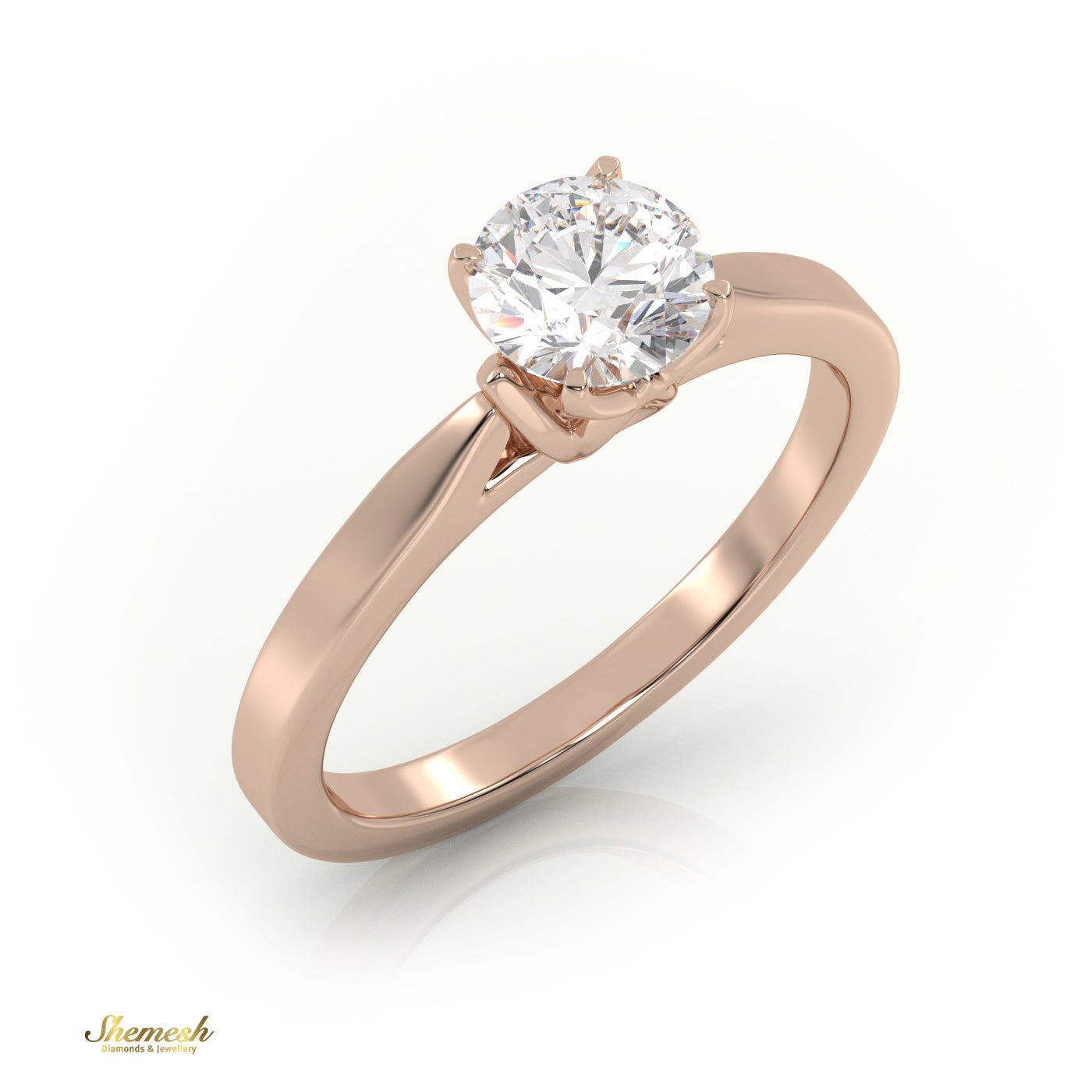 18K Gold 4 Tab Prongs Round Diamond Solitaire Engagement Ring Designer shank - shemesh_diamonds