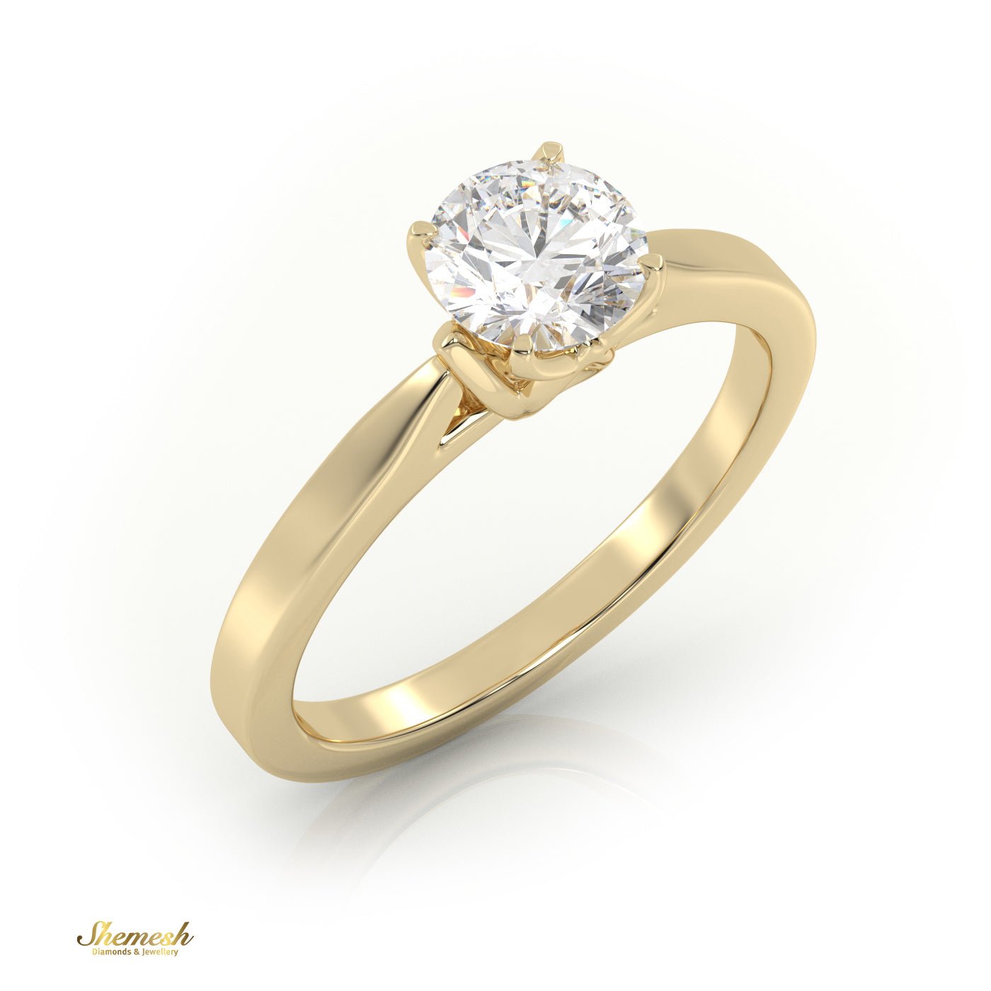 18K Gold 4 Tab Prongs Round Diamond Solitaire Engagement Ring Designer shank - shemesh_diamonds