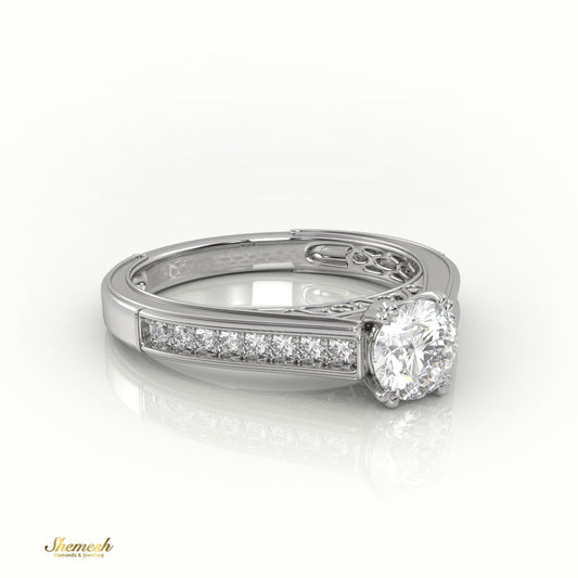 18K 8 Prongs Round Cut Diamond Engagement Ring with Channel Setting & Designer Bridge - shemesh_diamonds