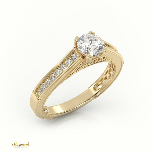 18K 8 Prongs Round Cut Diamond Engagement Ring with Channel Setting & Designer Bridge - shemesh_diamonds