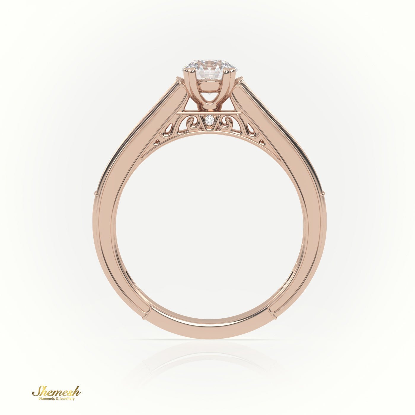 18K 8 Prongs Round Cut Diamond Engagement Ring with Channel Setting & Designer Bridge - shemesh_diamonds