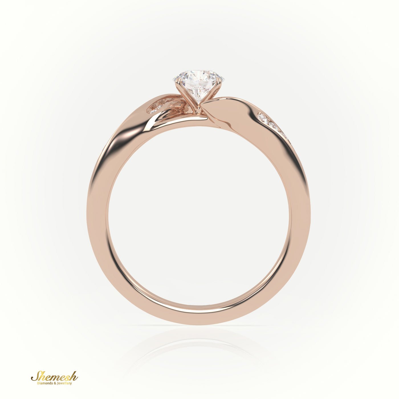 18K Gold 4 - Prong Round Cut Diamond Solitaire Engagement Ring with Twisted Pave Band - shemesh_diamonds