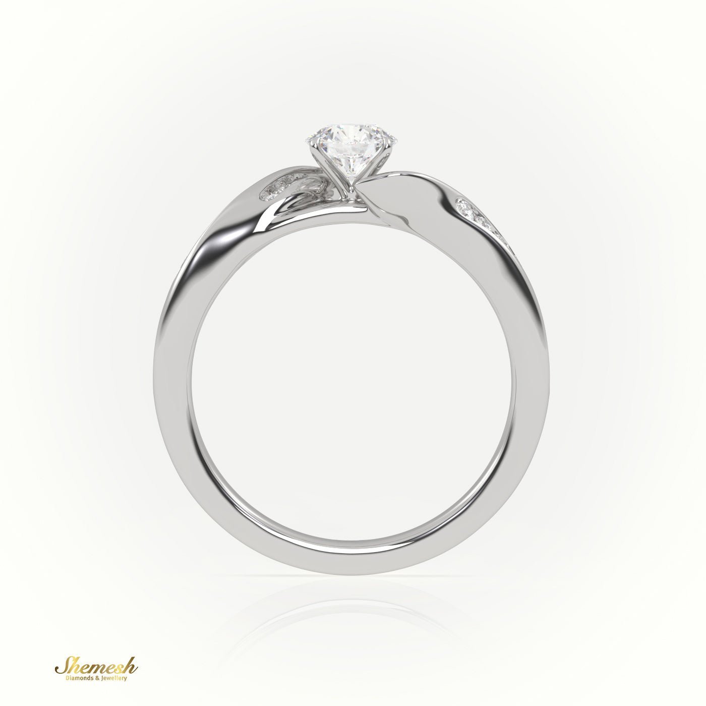 18K Gold 4 - Prong Round Cut Diamond Solitaire Engagement Ring with Twisted Pave Band - shemesh_diamonds