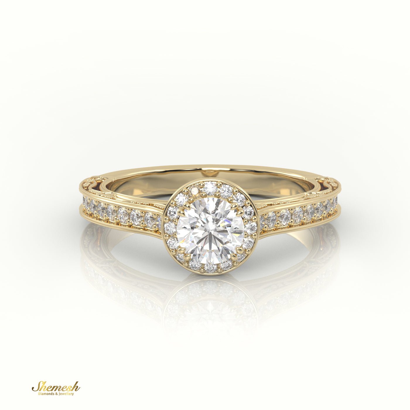 18K Gold 8 Prongs Round Cut Diamond Halo Engagement Ring - shemesh_diamonds