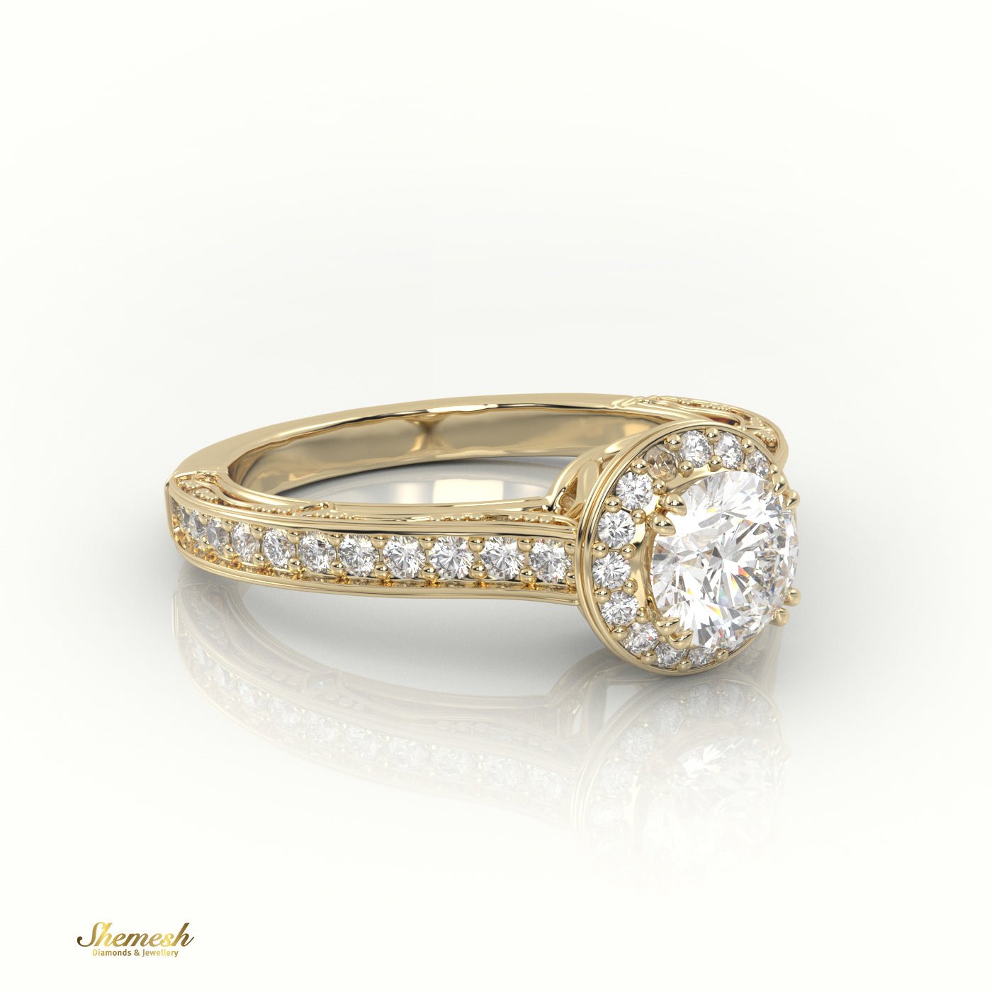 18K Gold 8 Prongs Round Cut Diamond Halo Engagement Ring - shemesh_diamonds