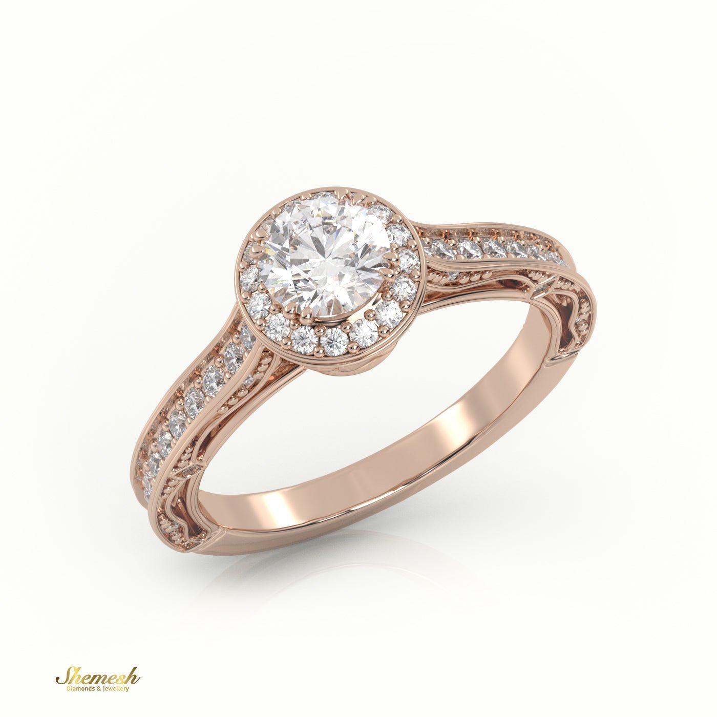 18K Gold 8 Prongs Round Cut Diamond Halo Engagement Ring - shemesh_diamonds