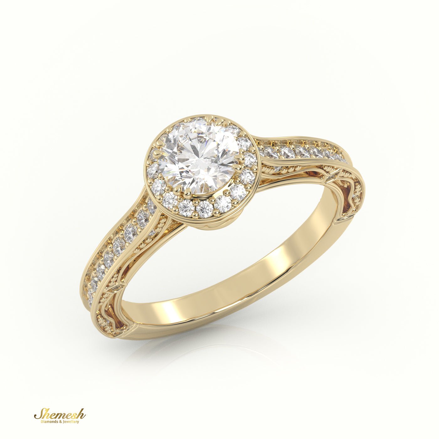 18K Gold 8 Prongs Round Cut Diamond Halo Engagement Ring - shemesh_diamonds