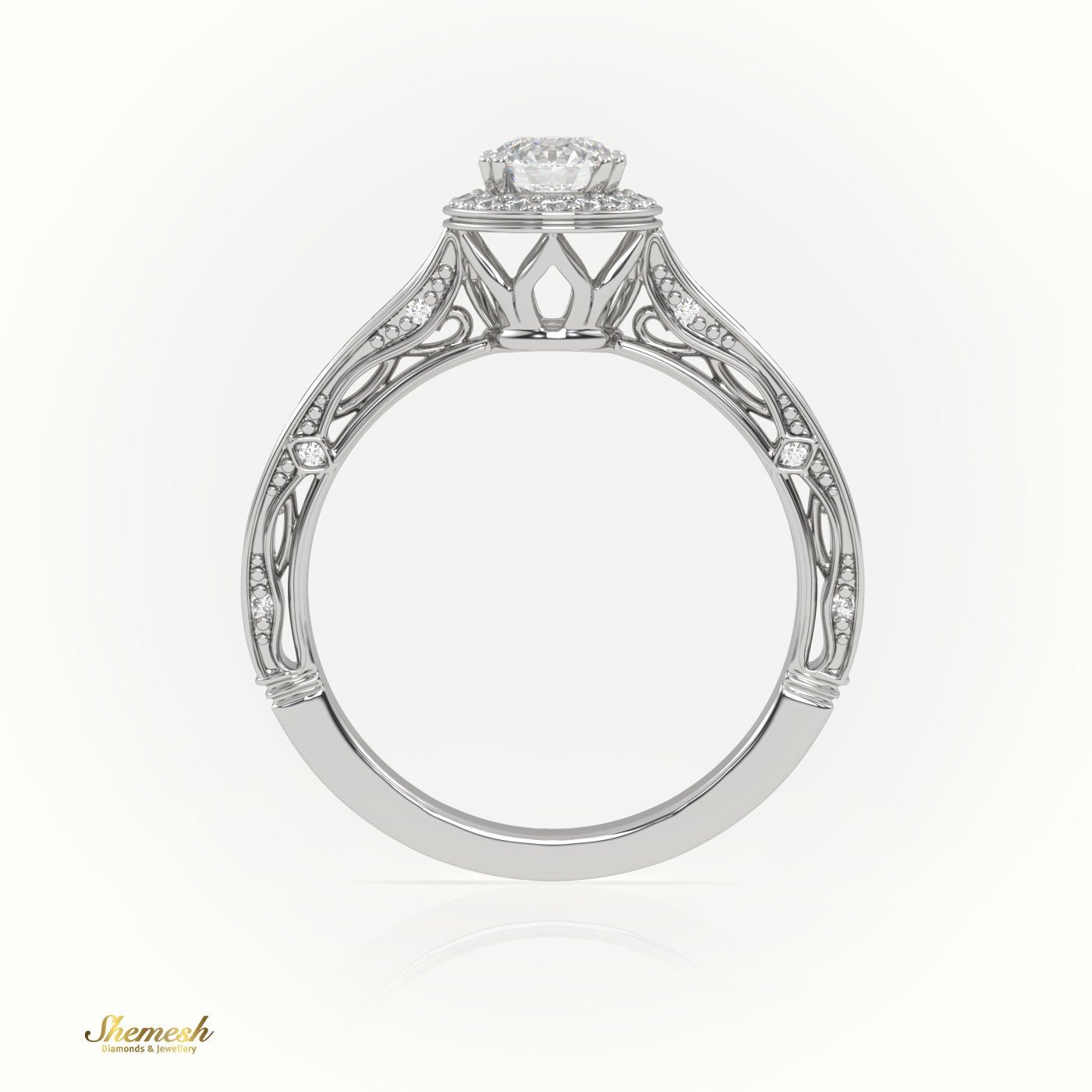 18K Gold 8 Prongs Round Cut Diamond Halo Engagement Ring - shemesh_diamonds