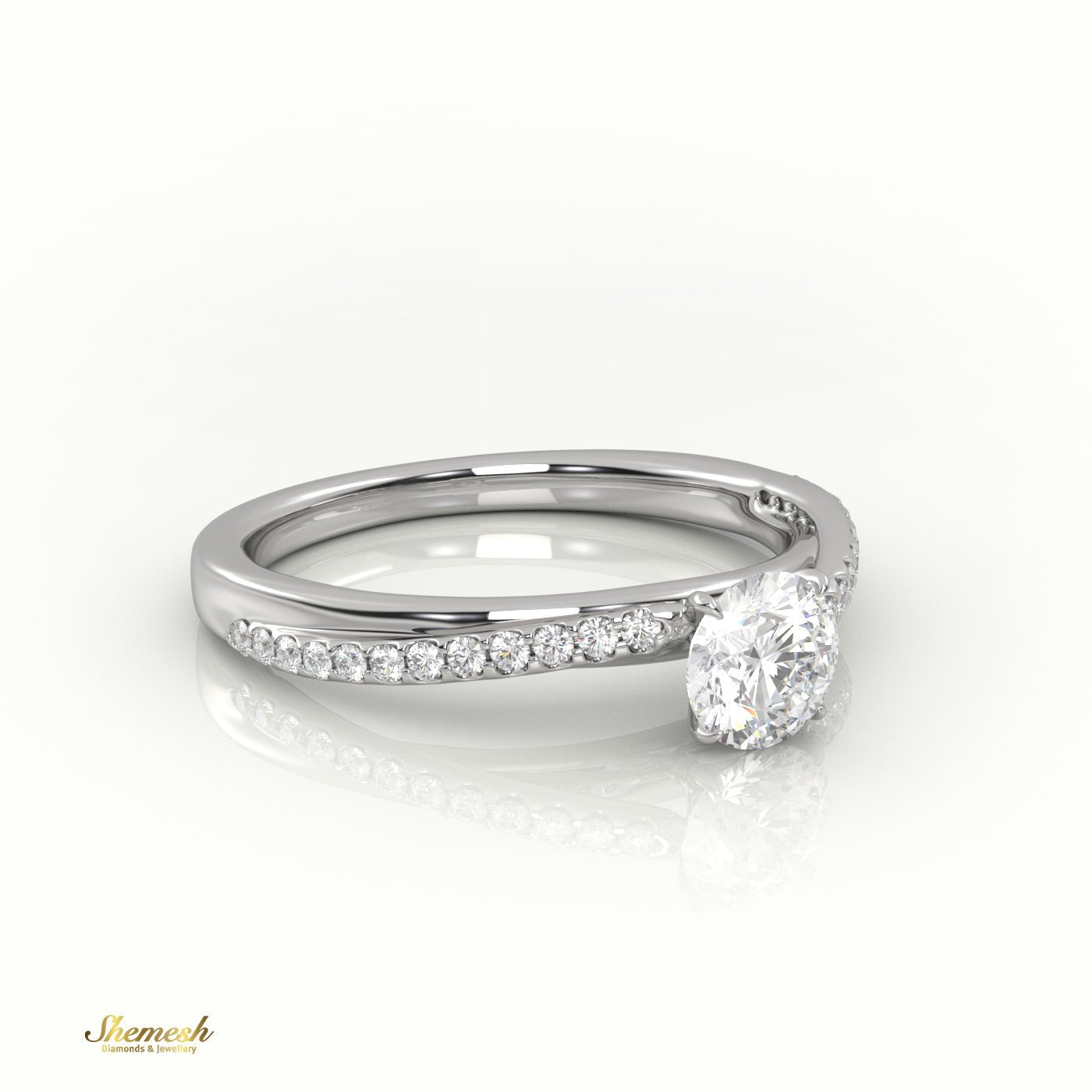 18K Gold 4 Prongs Round Cut Diamond Solitaire Engagement Ring with Twisted Pave Setting - shemesh_diamonds