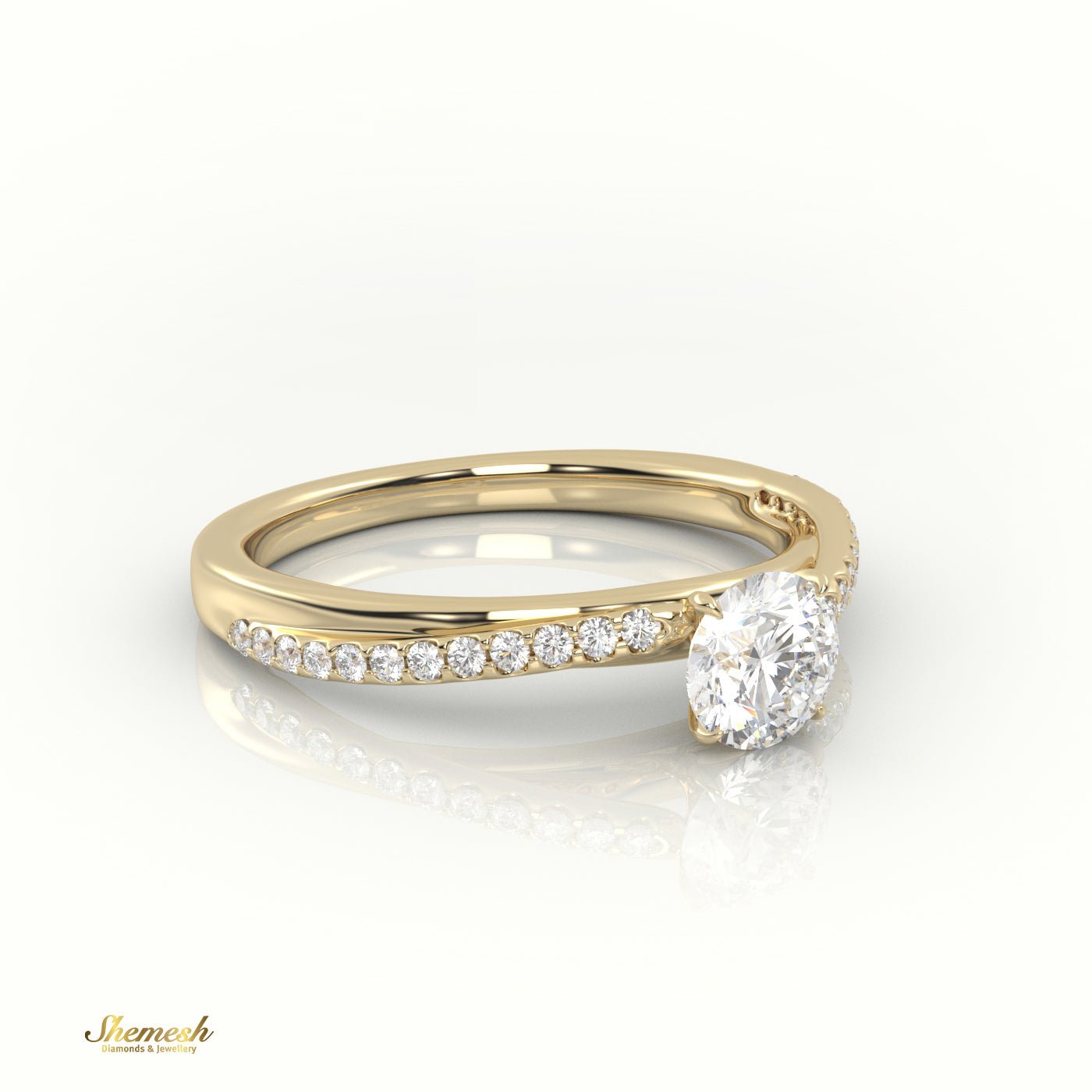 18K Gold 4 Prongs Round Cut Diamond Solitaire Engagement Ring with Twisted Pave Setting - shemesh_diamonds