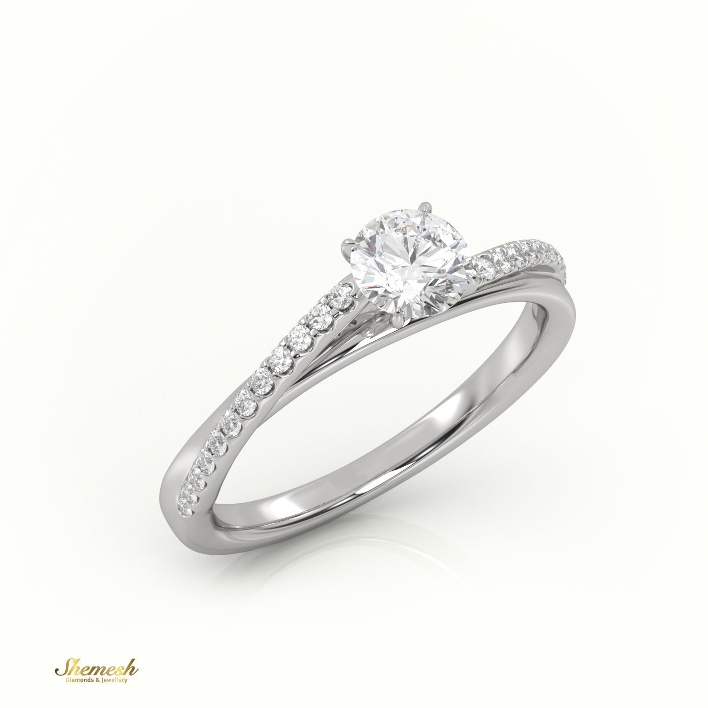 18K Gold 4 Prongs Round Cut Diamond Solitaire Engagement Ring with Twisted Pave Setting - shemesh_diamonds