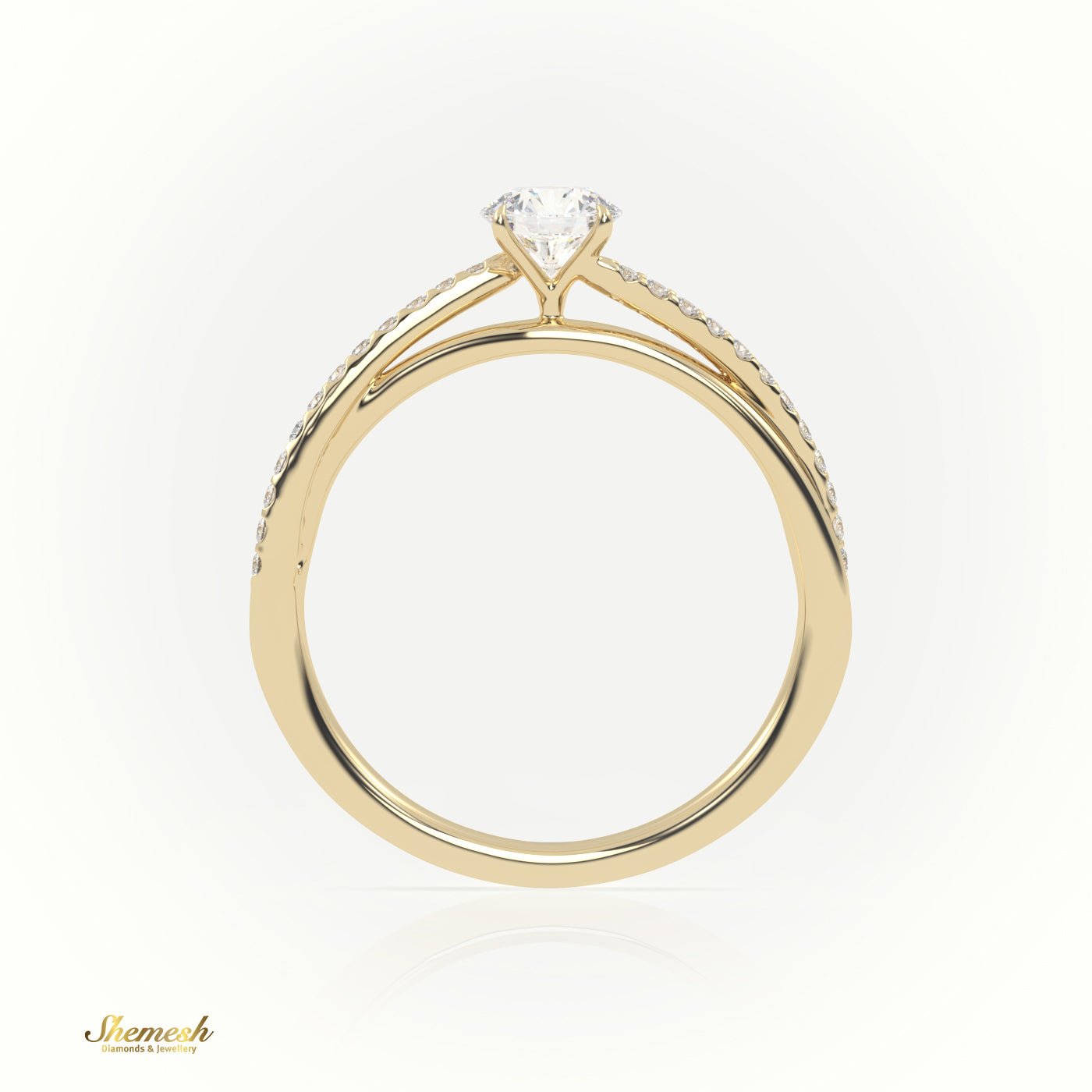 18K Gold 4 Prongs Round Cut Diamond Solitaire Engagement Ring with Twisted Pave Setting - shemesh_diamonds