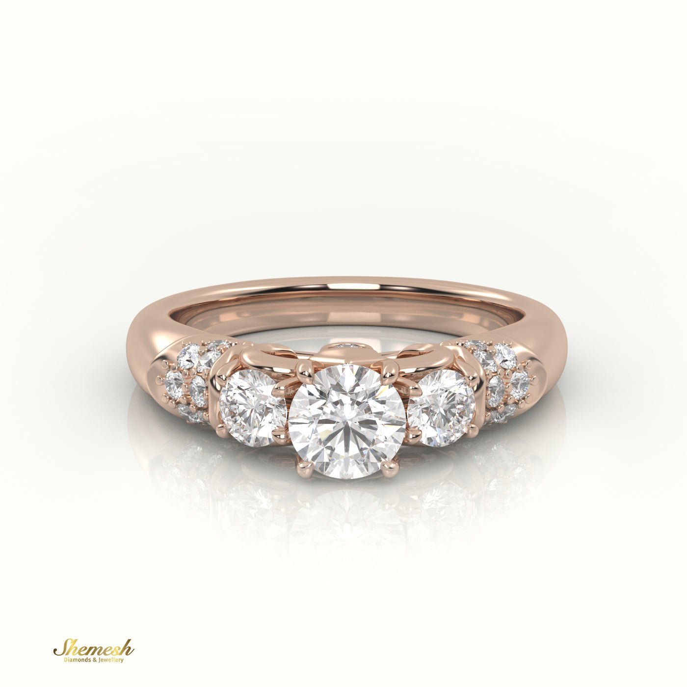 18K Gold Round Cut 4 - Claw Prongs Diamond Engagement Ring with Side Stones - shemesh_diamonds