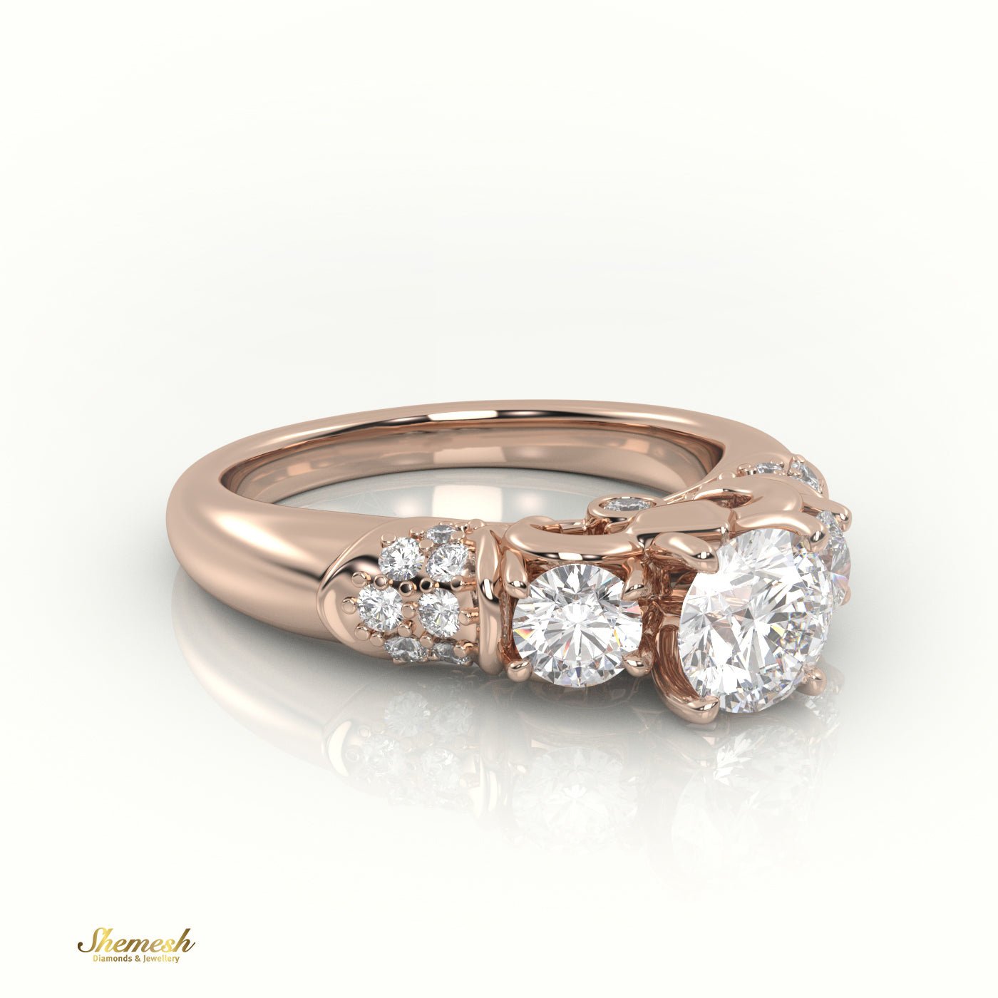 18K Gold Round Cut 4 - Claw Prongs Diamond Engagement Ring with Side Stones - shemesh_diamonds