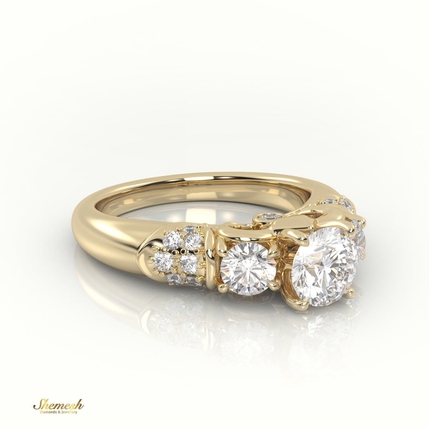 18K Gold Round Cut 4 - Claw Prongs Diamond Engagement Ring with Side Stones - shemesh_diamonds