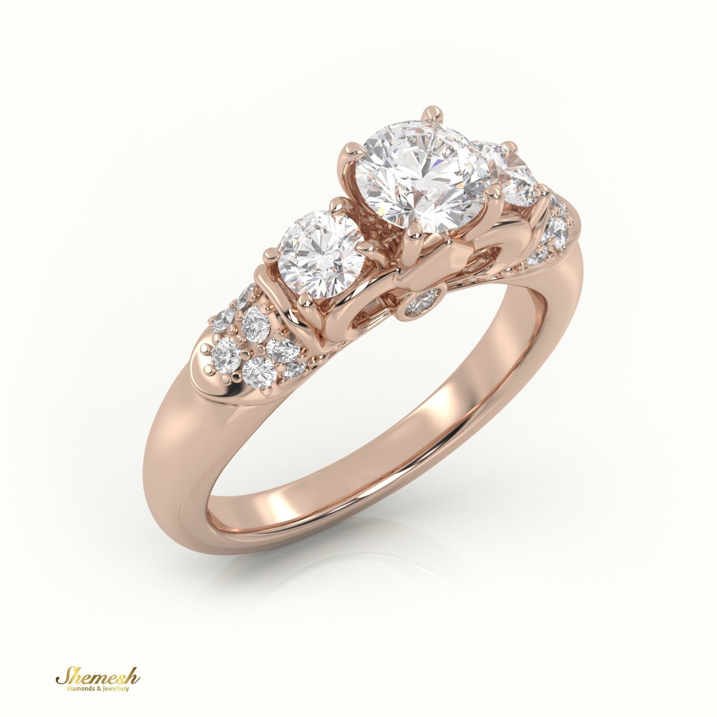 18K Gold Round Cut 4 - Claw Prongs Diamond Engagement Ring with Side Stones - shemesh_diamonds