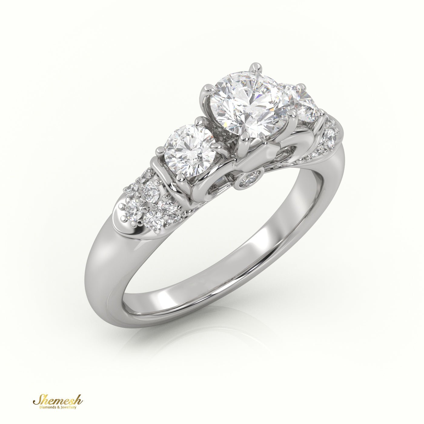 18K Gold Round Cut 4 - Claw Prongs Diamond Engagement Ring with Side Stones - shemesh_diamonds