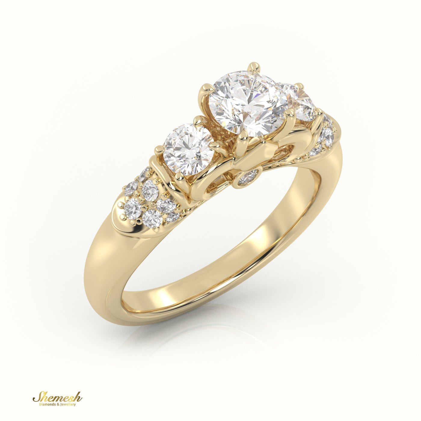 18K Gold Round Cut 4 - Claw Prongs Diamond Engagement Ring with Side Stones - shemesh_diamonds