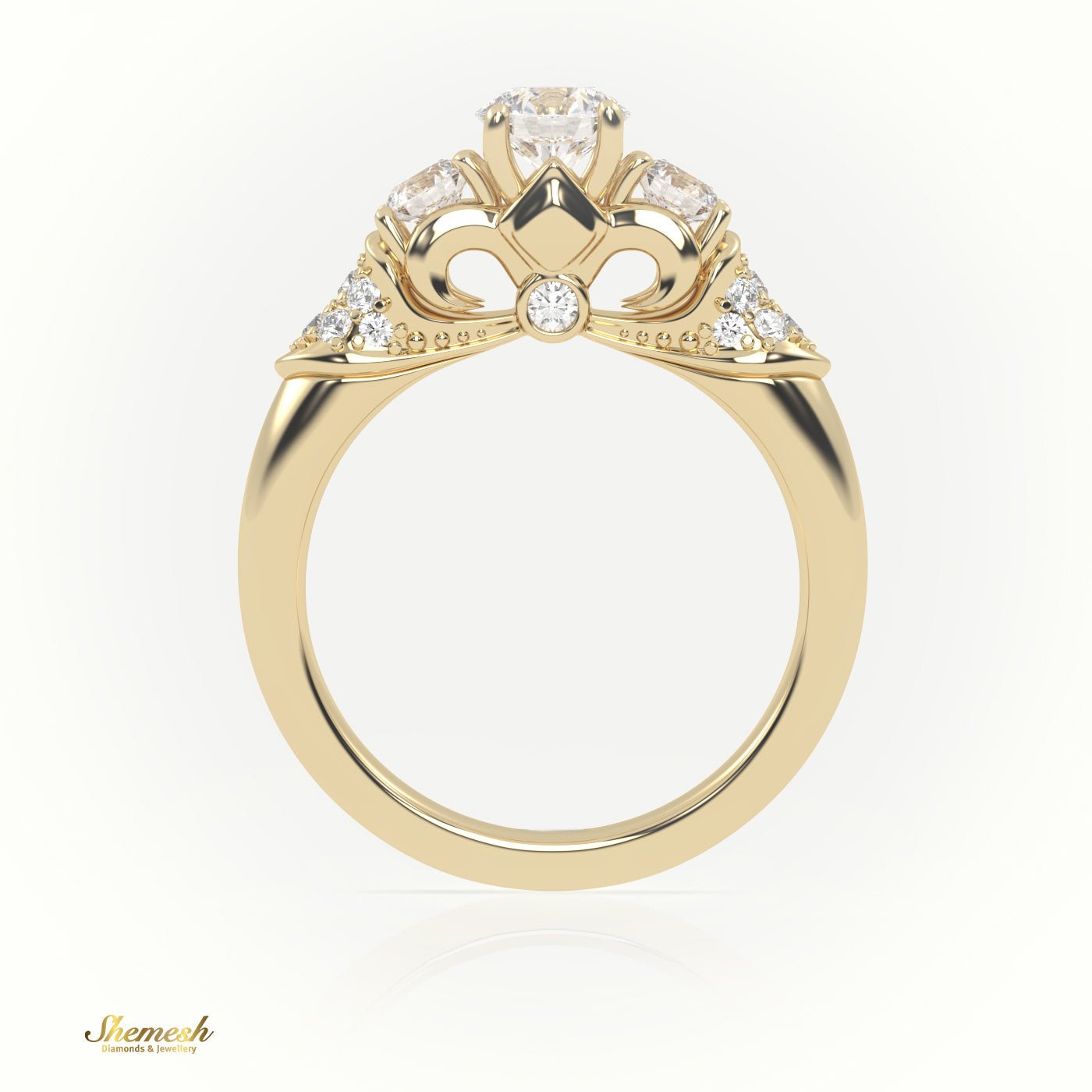 18K Gold Round Cut 4 - Claw Prongs Diamond Engagement Ring with Side Stones - shemesh_diamonds