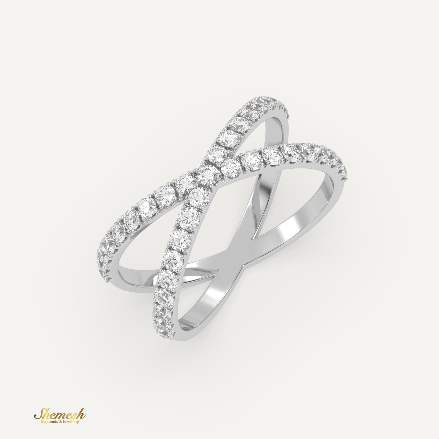 18K Gold Round Diamond Criss Cross Diamond Ring - shemesh_diamonds