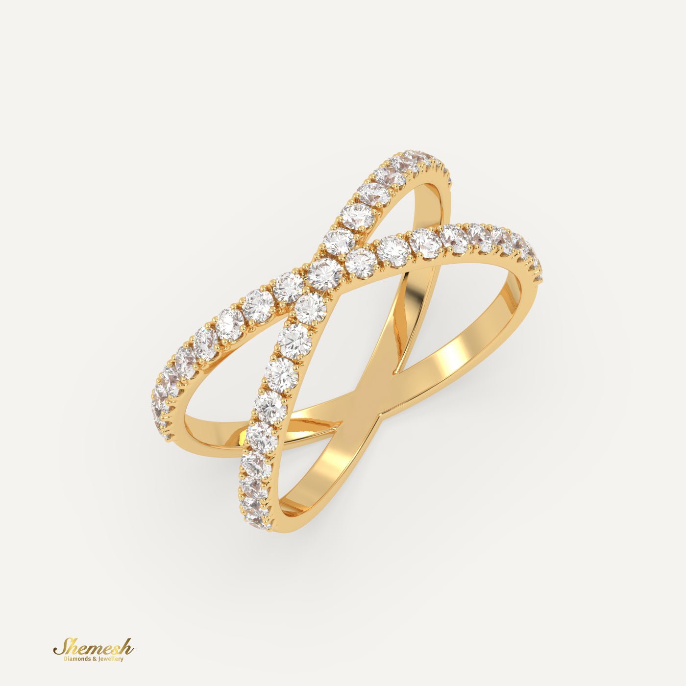 18K Gold Round Diamond Criss Cross Diamond Ring - shemesh_diamonds