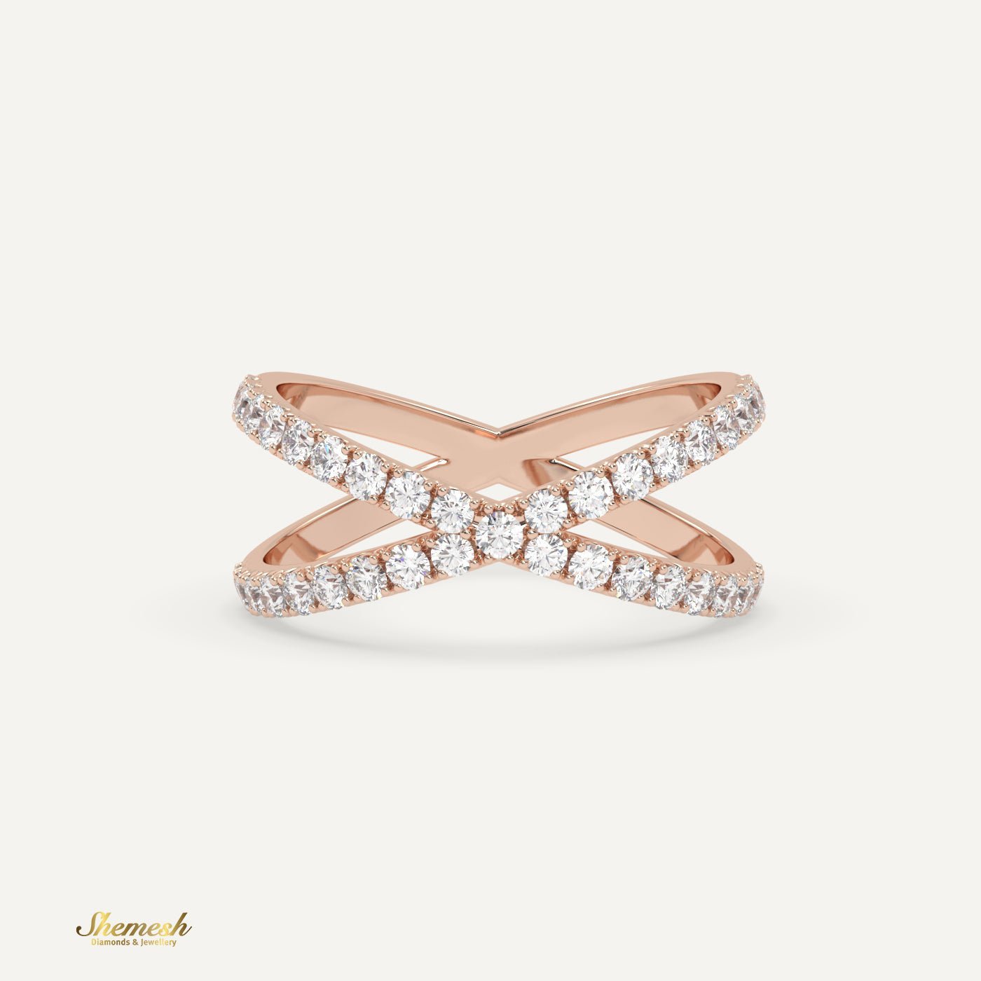 18K Gold Round Diamond Criss Cross Diamond Ring - shemesh_diamonds