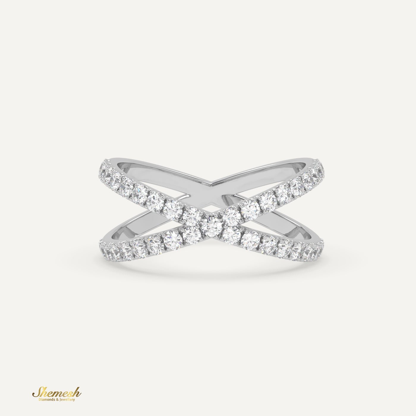 18K Gold Round Diamond Criss Cross Diamond Ring - shemesh_diamonds