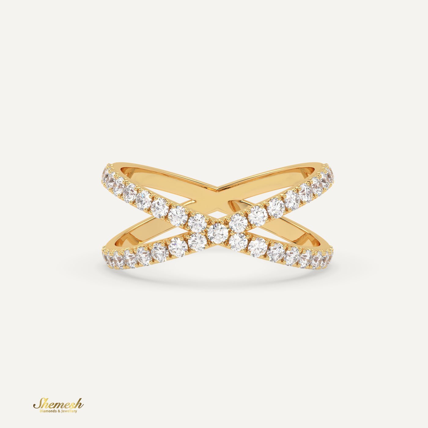 18K Gold Round Diamond Criss Cross Diamond Ring - shemesh_diamonds