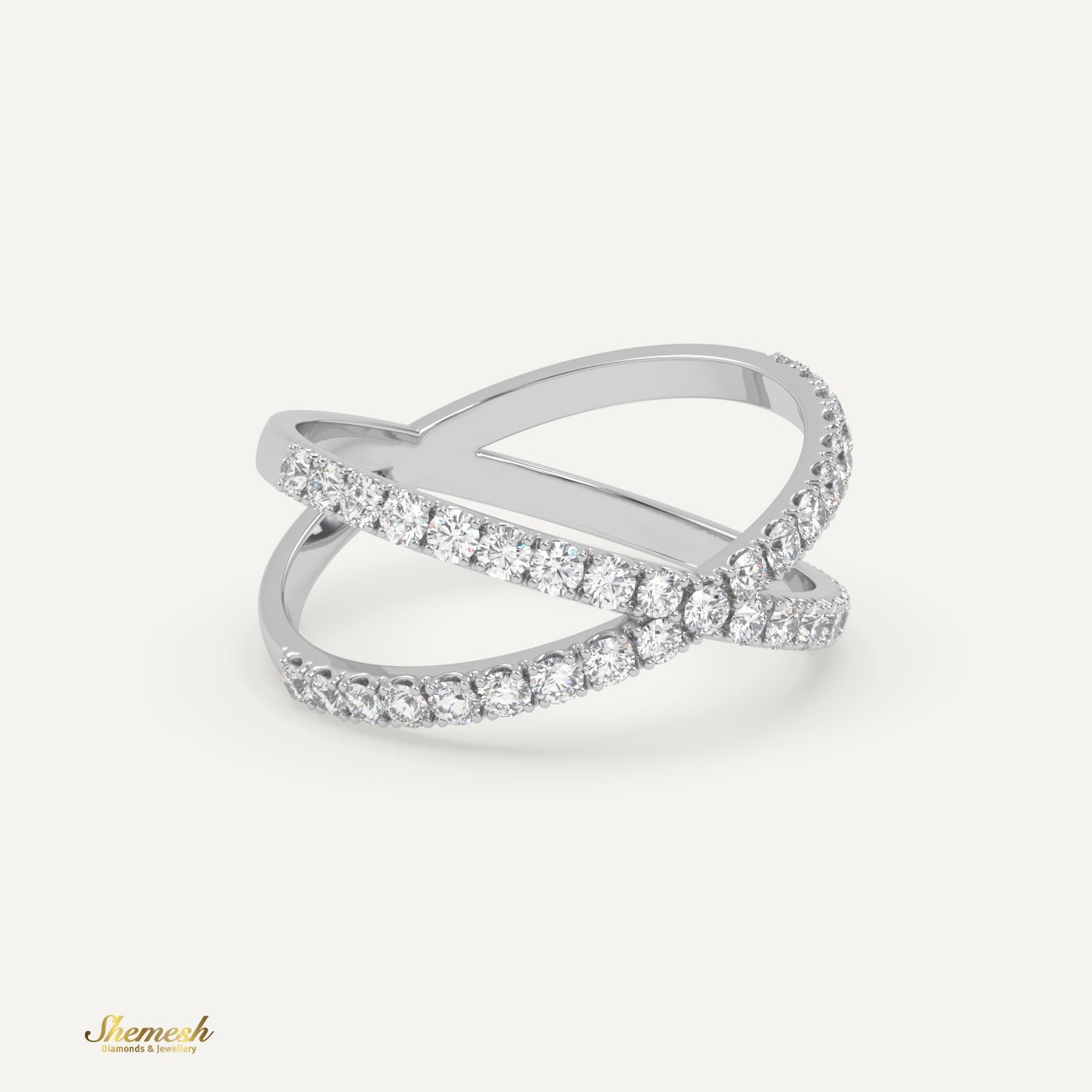 18K Gold Round Diamond Criss Cross Diamond Ring - shemesh_diamonds