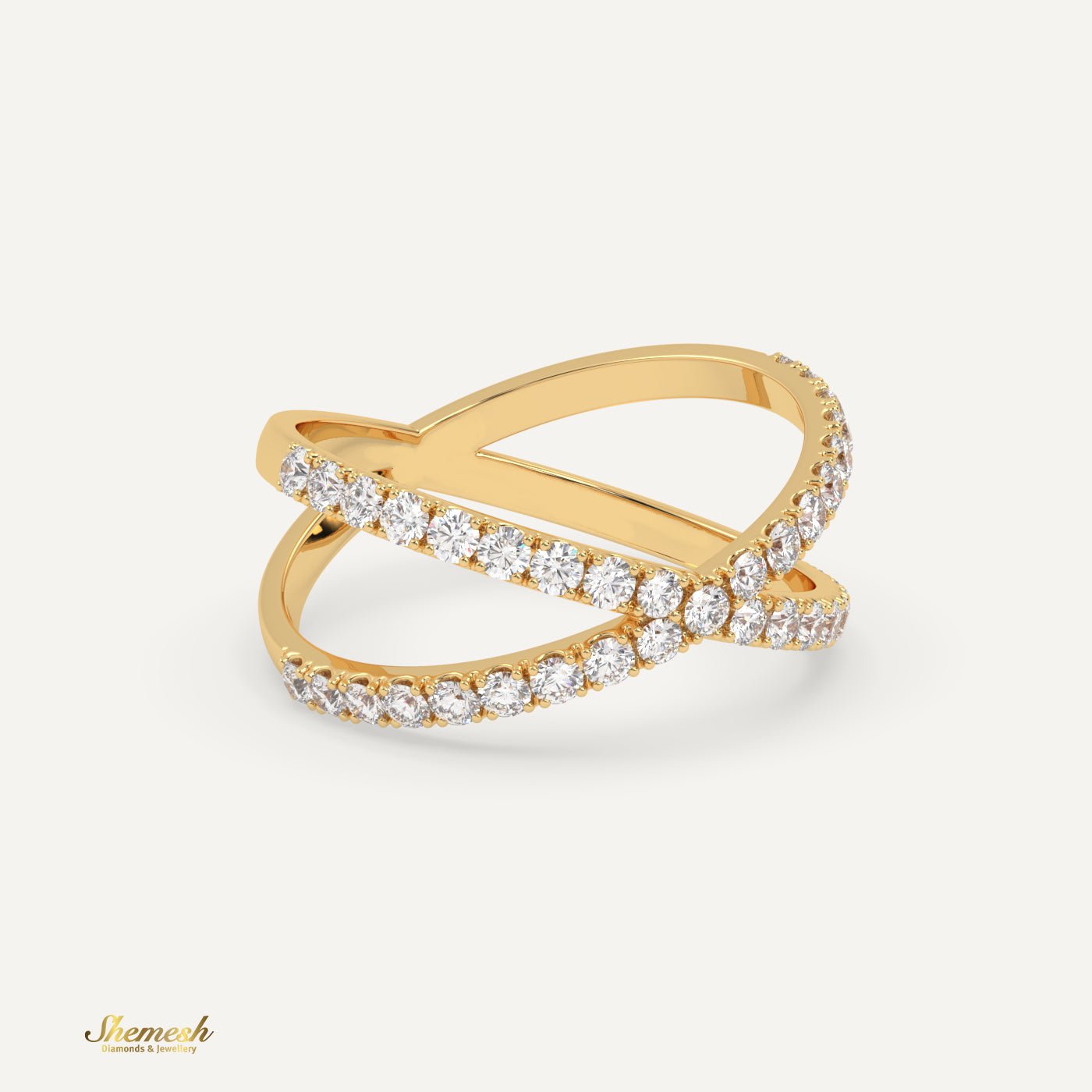 18K Gold Round Diamond Criss Cross Diamond Ring - shemesh_diamonds