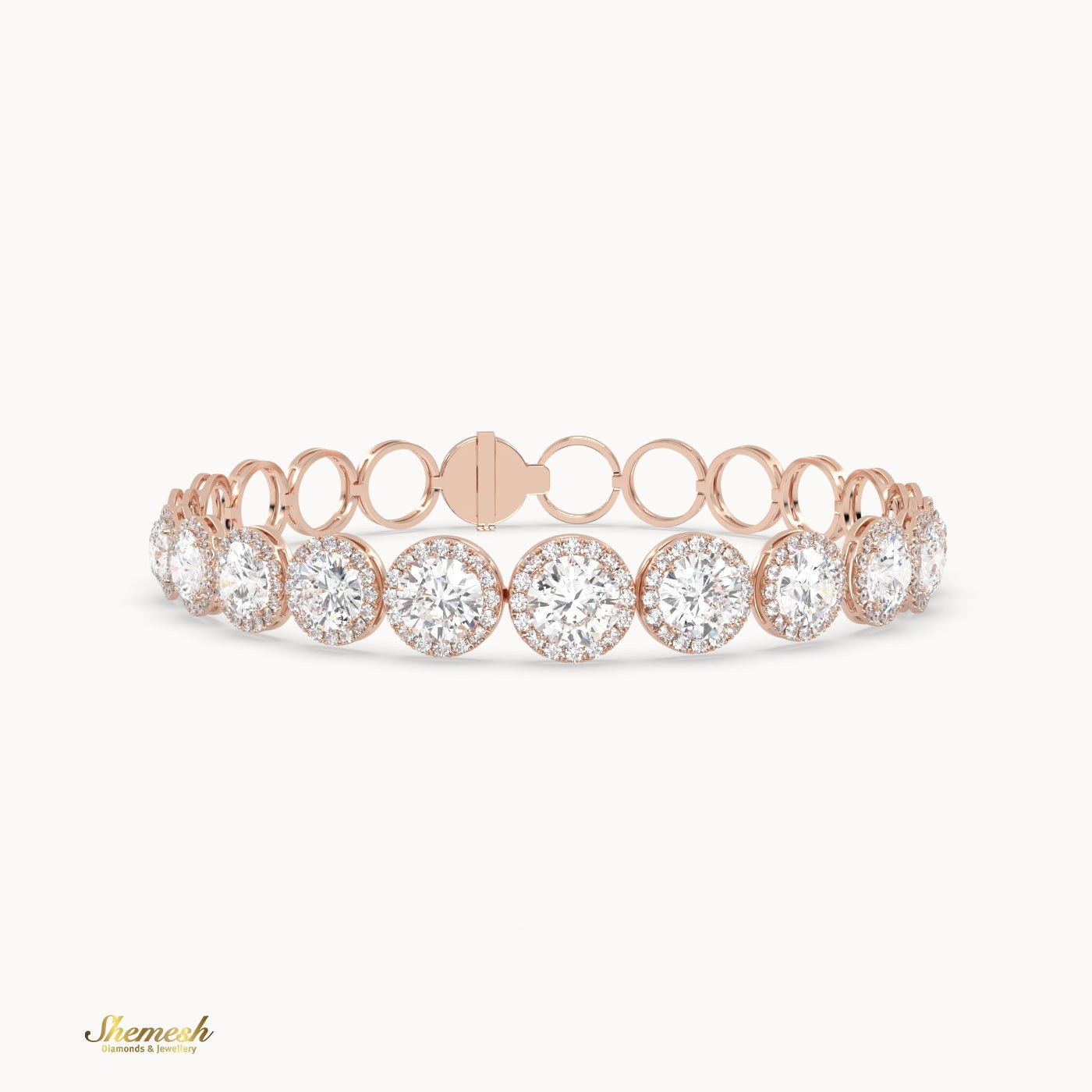 18K Gold Round Diamond Halo Half Eternity Bracelet - shemesh_diamonds