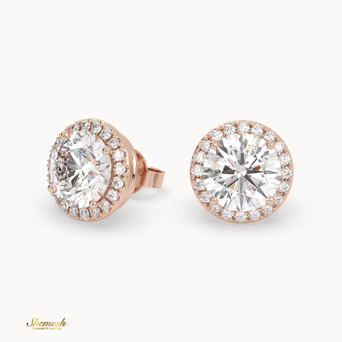 18K Gold Round Cut Diamond Stud Earrings with Halo Setting - shemesh_diamonds