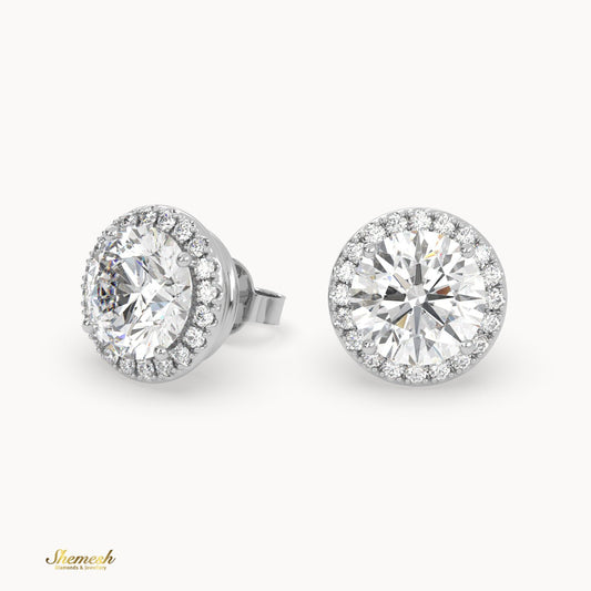 18K Gold Round Cut Diamond Stud Earrings with Halo Setting - shemesh_diamonds