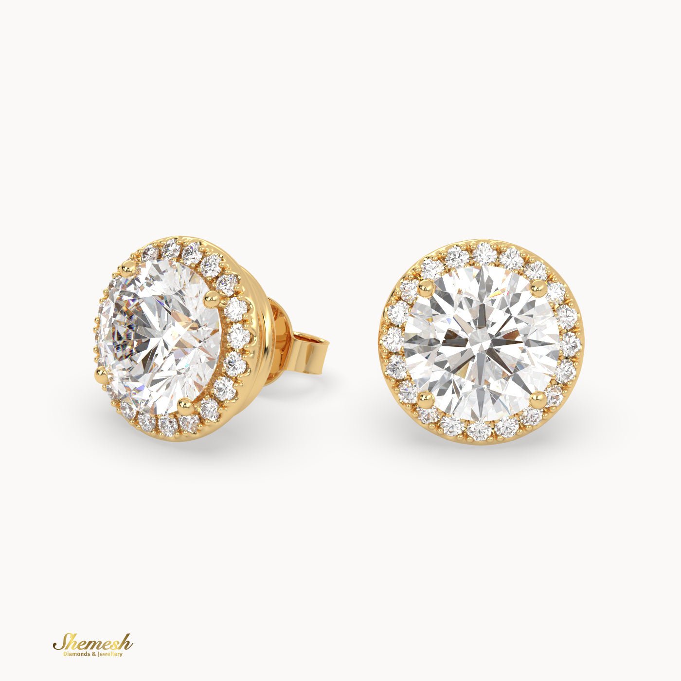 18K Gold Round Cut Diamond Stud Earrings with Halo Setting - shemesh_diamonds