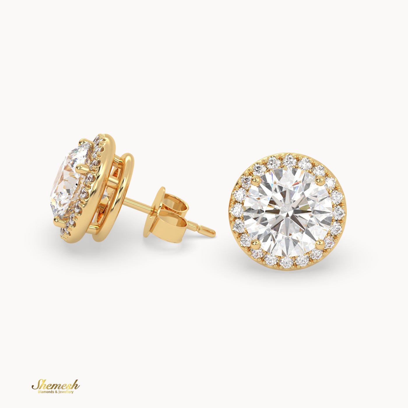 18K Gold Round Cut Diamond Stud Earrings with Halo Setting - shemesh_diamonds