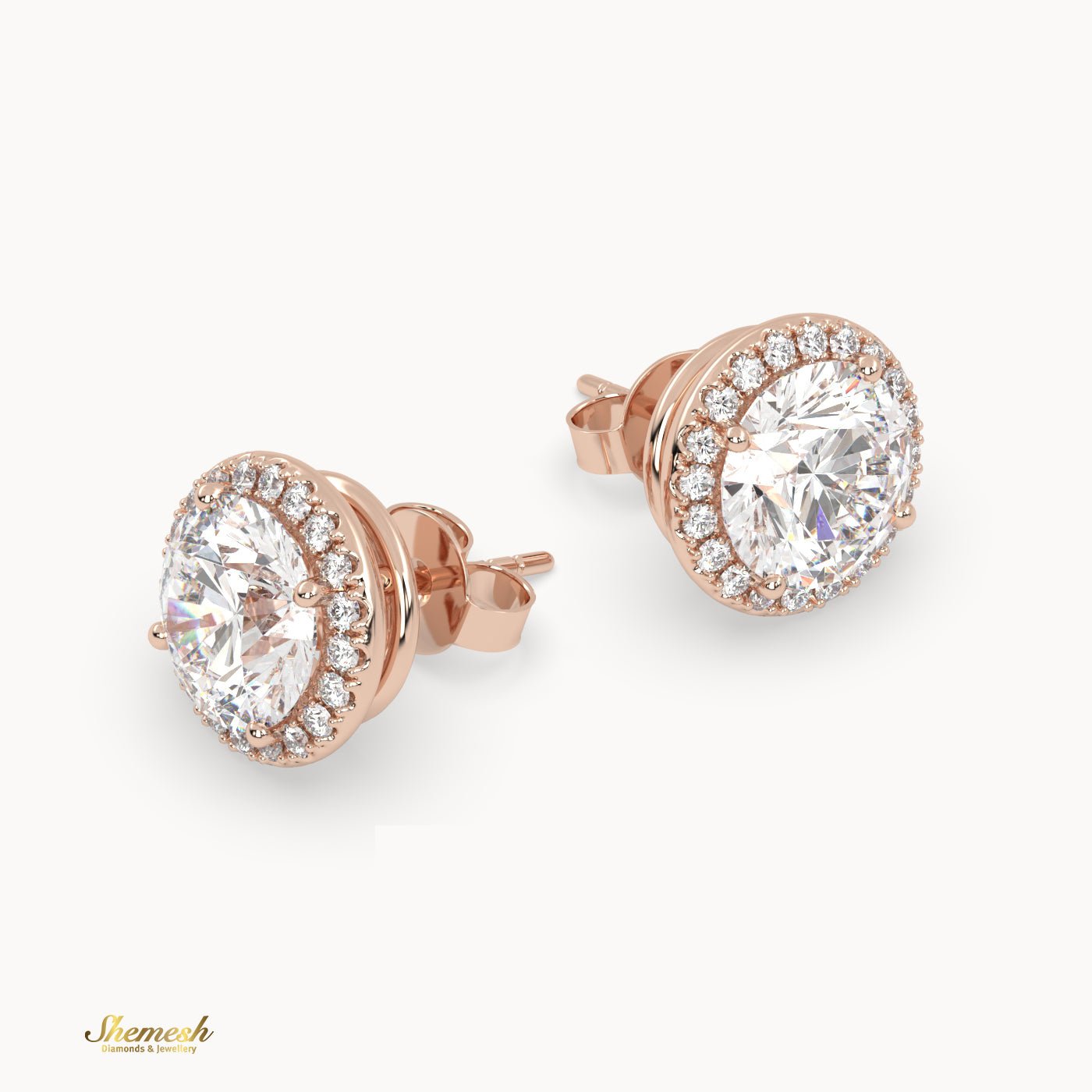 18K Gold Round Cut Diamond Stud Earrings with Halo Setting - shemesh_diamonds