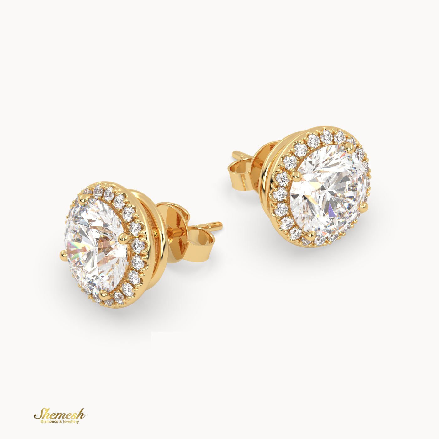 18K Gold Round Cut Diamond Stud Earrings with Halo Setting - shemesh_diamonds