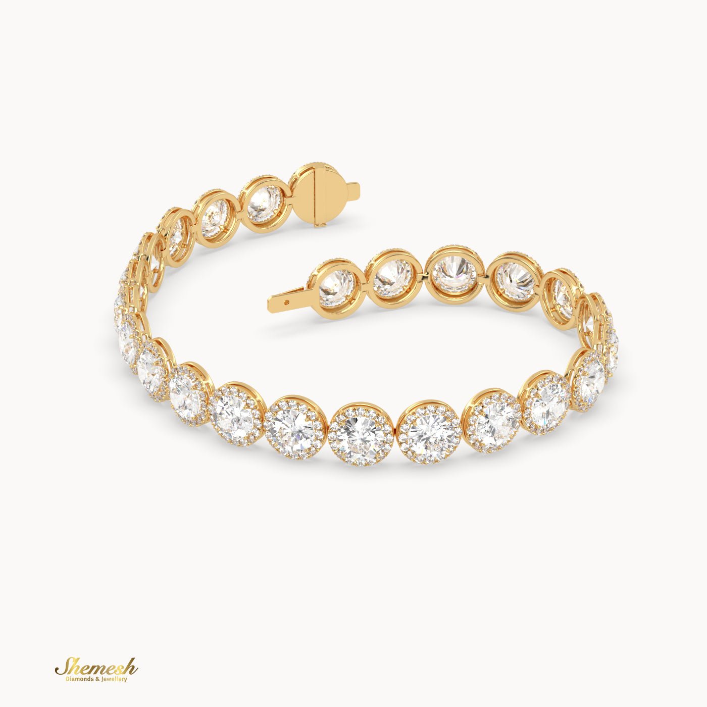 18K Gold Round Diamond Halo Half Eternity Bracelet - shemesh_diamonds