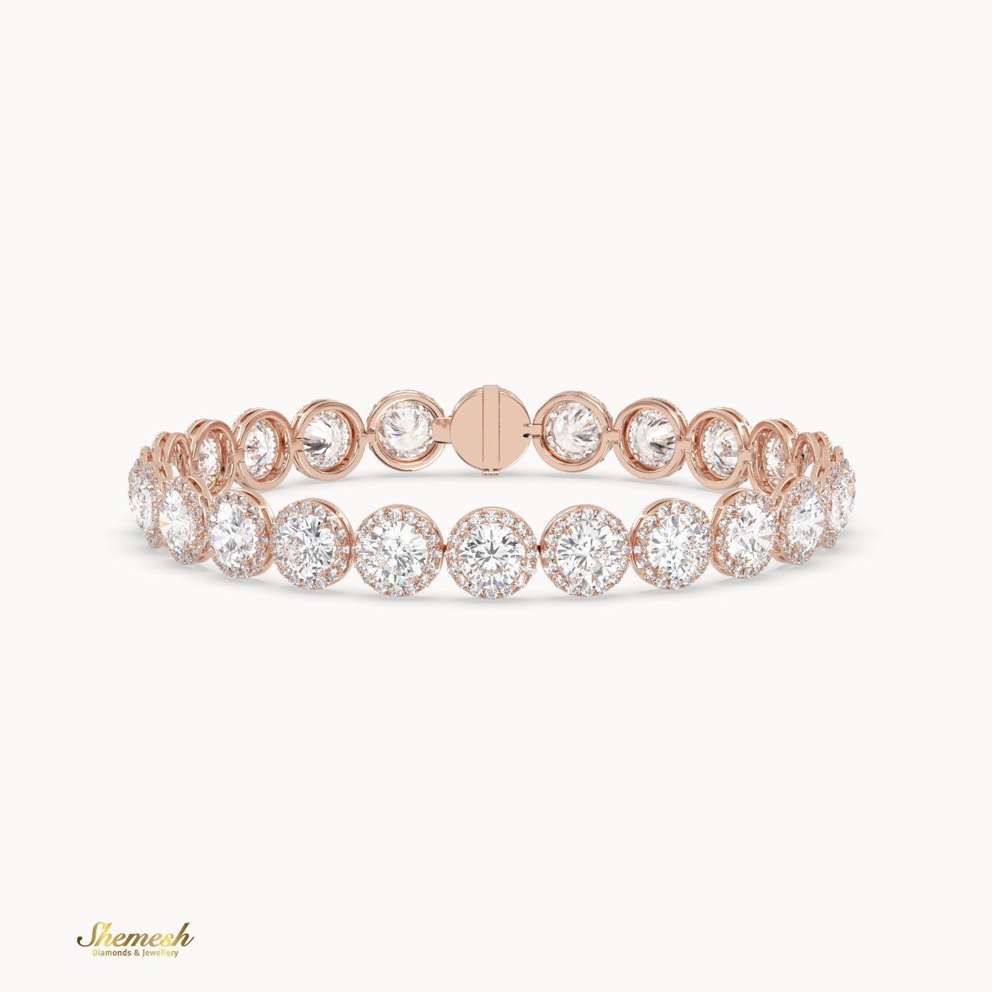 18K Gold Round Diamond Halo Eternity Bracelet - shemesh_diamonds