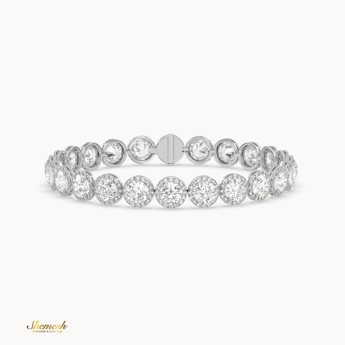 18K Gold Round Diamond Halo Eternity Bracelet - shemesh_diamonds