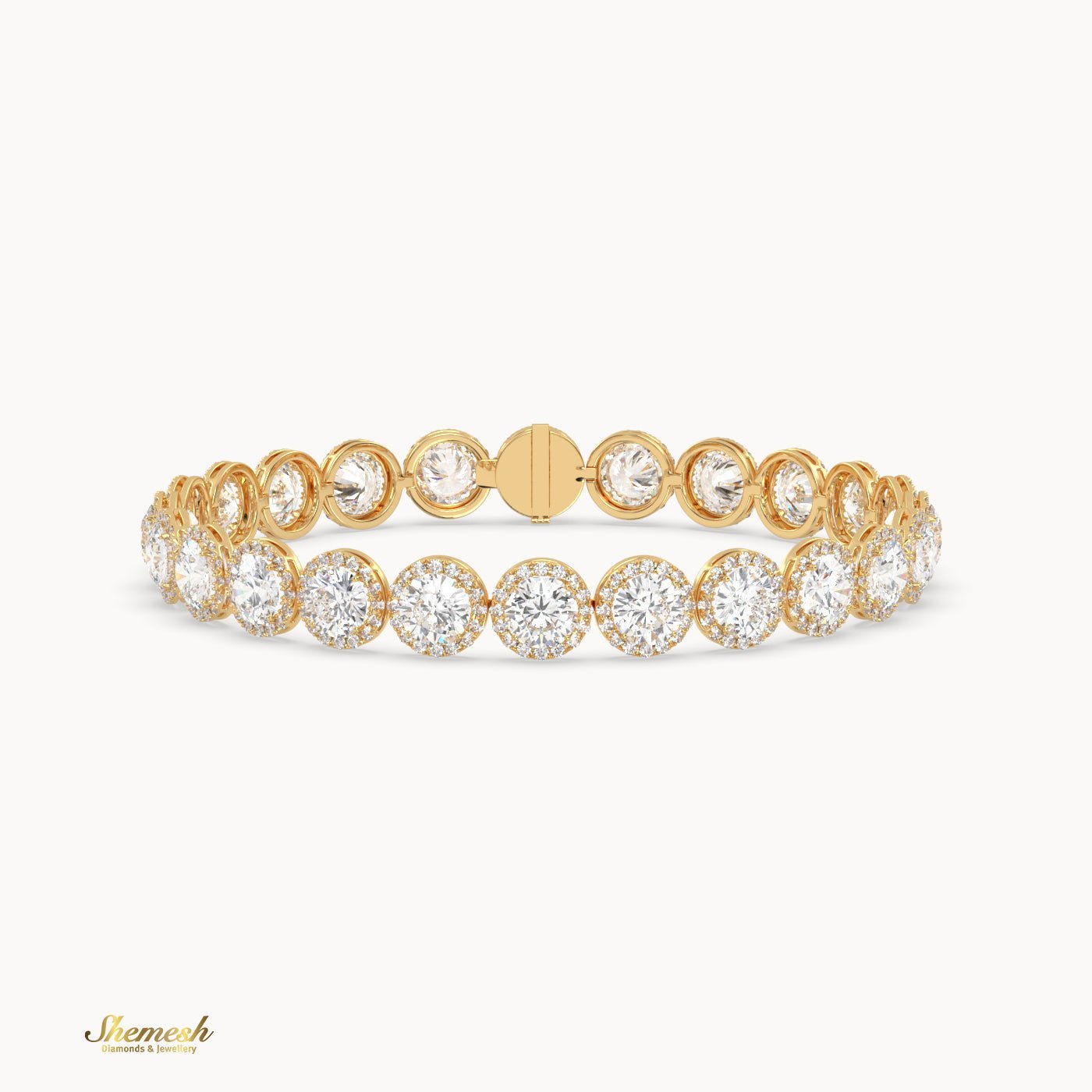 18K Gold Round Diamond Halo Eternity Bracelet - shemesh_diamonds